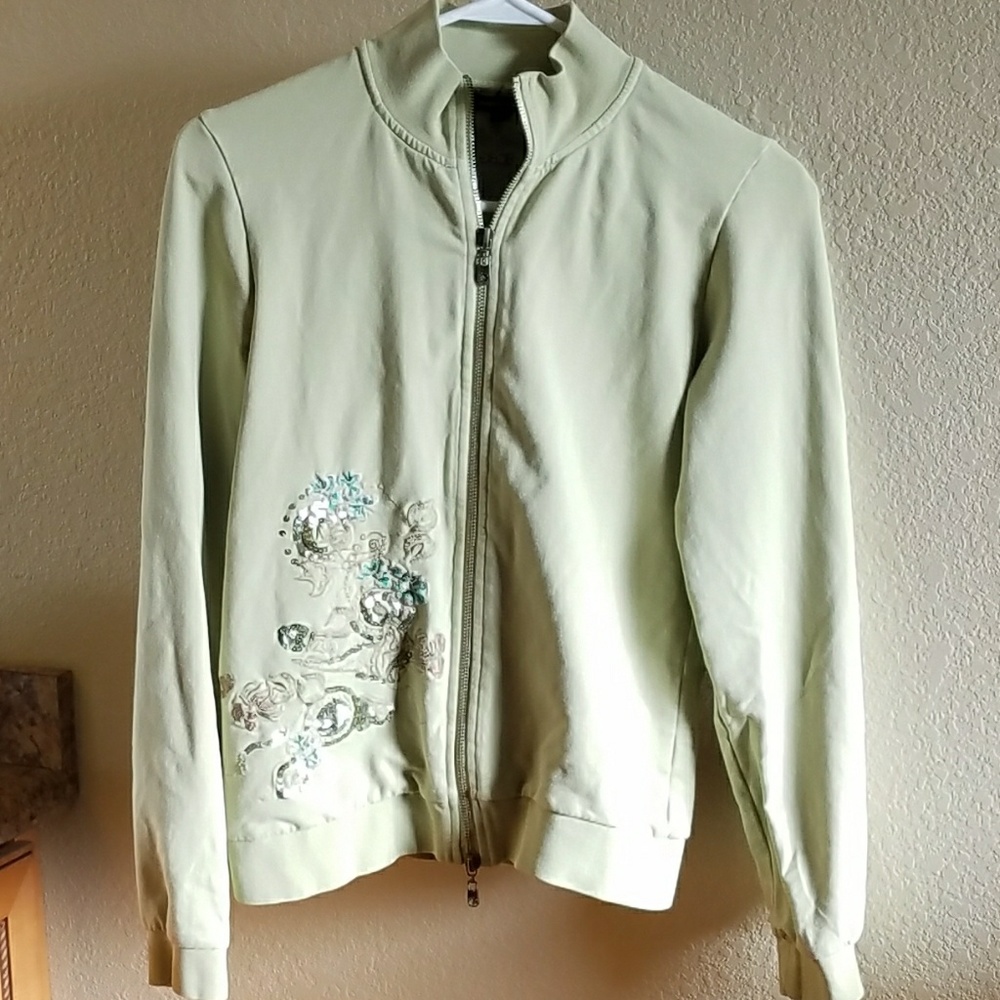 BCBGMAXAZRIA light green jacket.